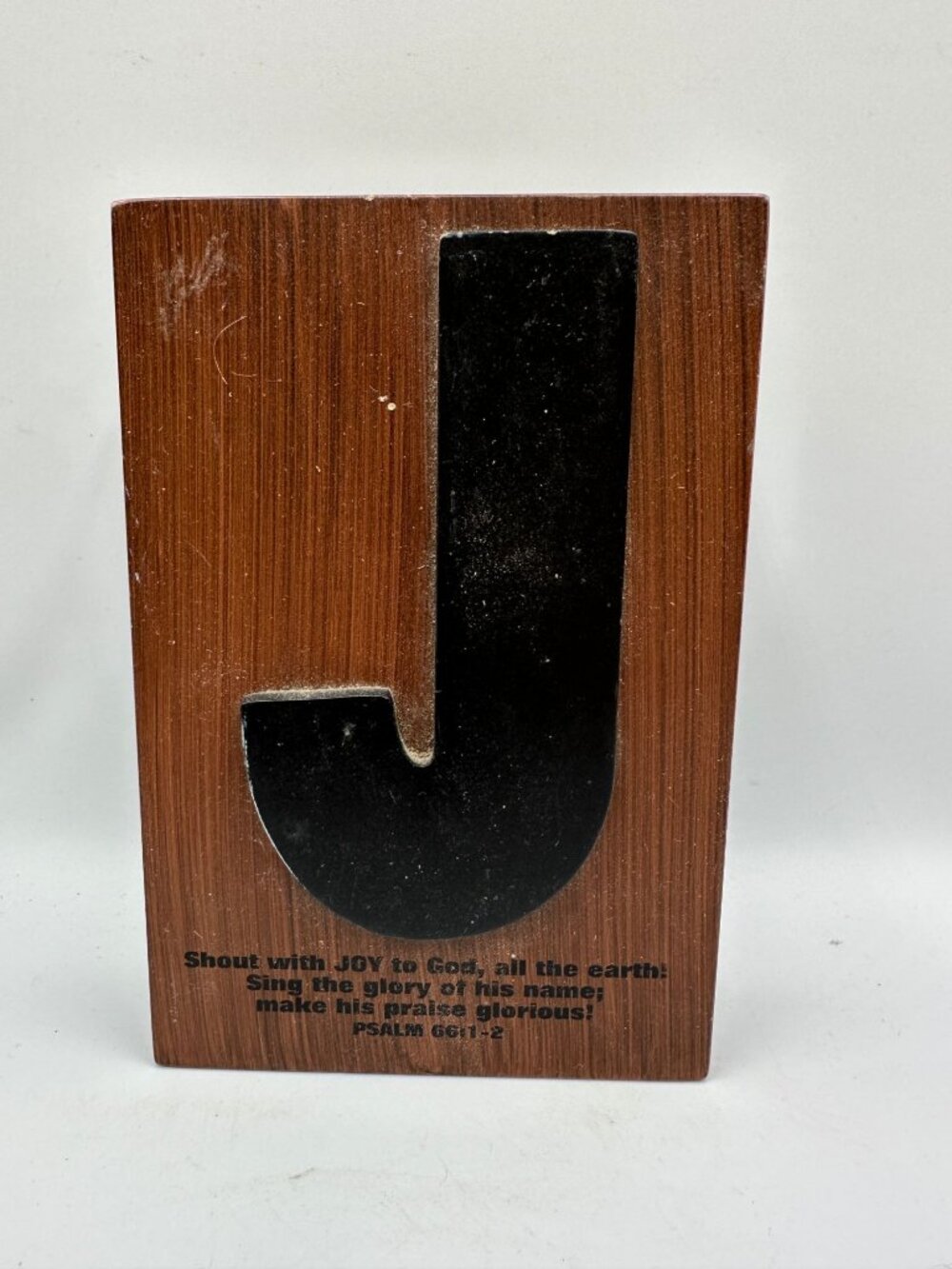 Wood Block Plaque J Letter Psalm 66 Family Christian Decor Wall Accent 4"x6"